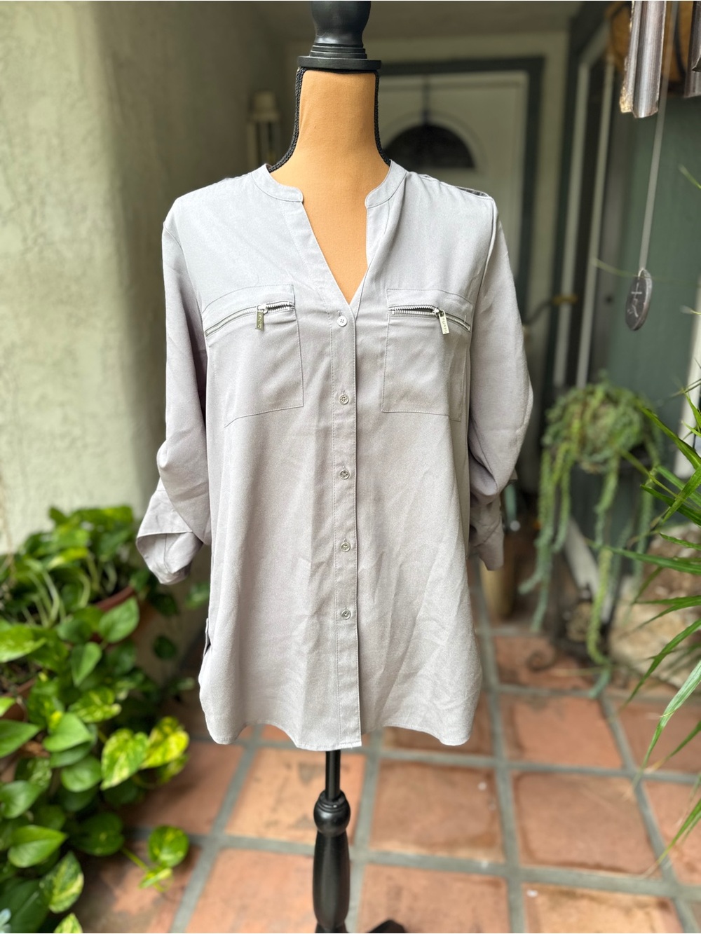 Calvin Klein Light Gray Button-Down Utility Shirt